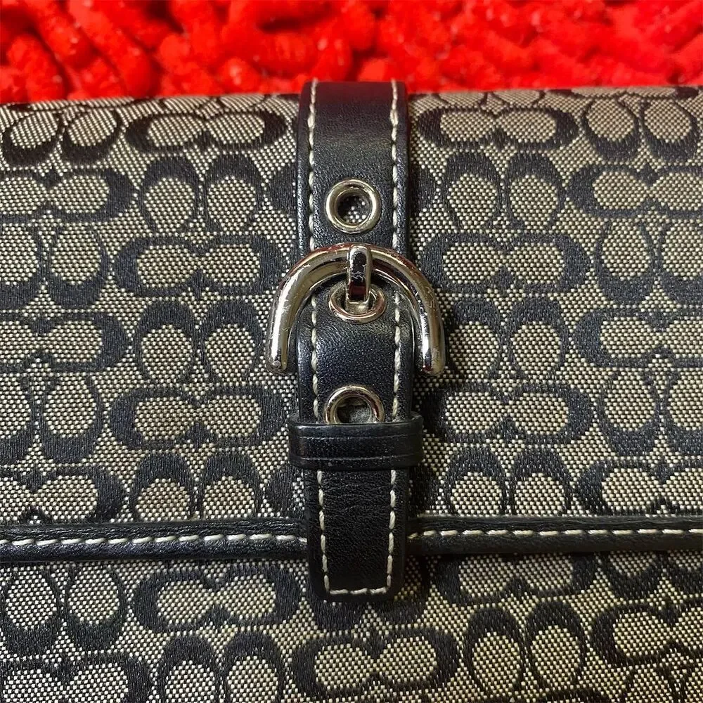 Vintage Coach Women's Black Jacquard Trifold Wallet Checkbook Holder